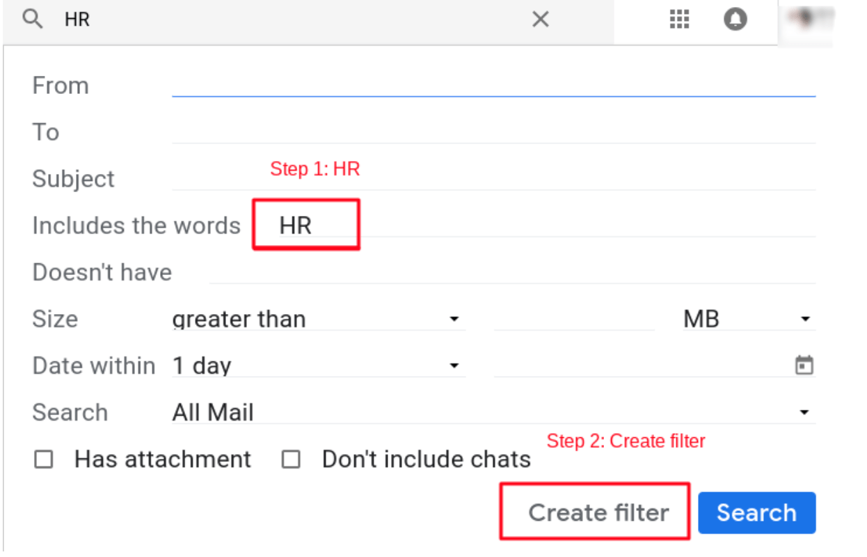 Steps to include the preferred HR label and create the Gmail labels filters.
