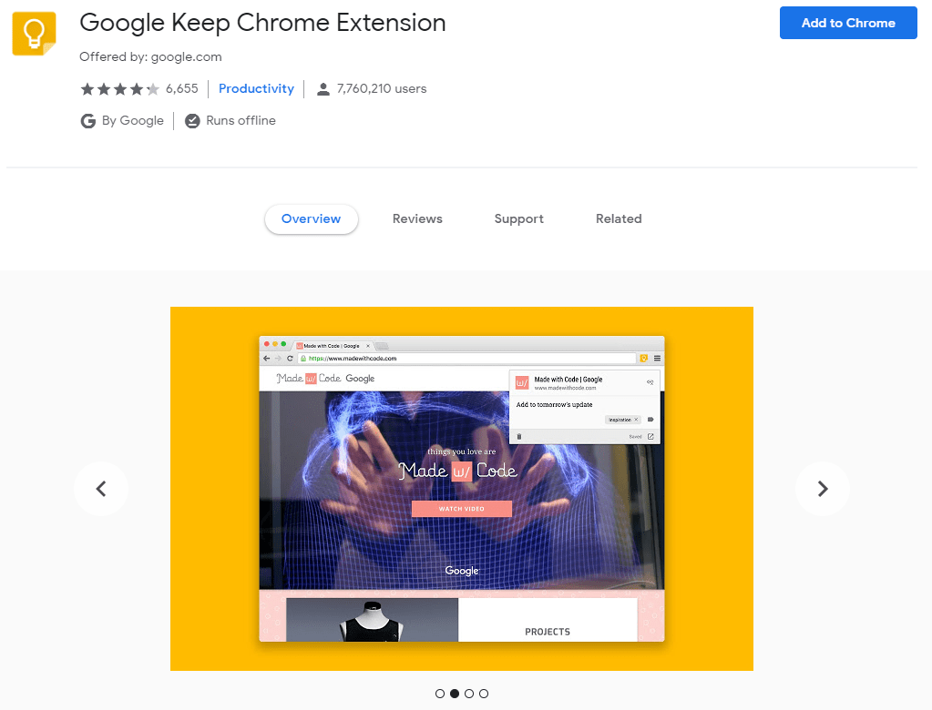 Google Keep extension