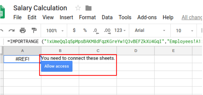 Allow access to retrieve the data for the Google Sheets importrange formula. 