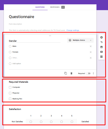 Type of Google Forms question Field.