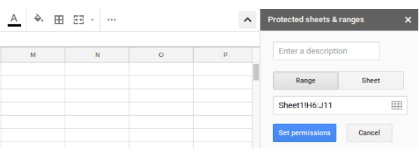 Set editing permission for specific protected range of cells.