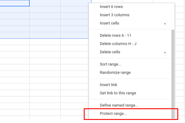 Select protect range to protect Google Sheets cells.