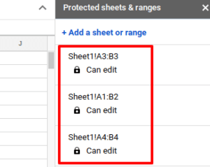 Protect range in selected cells