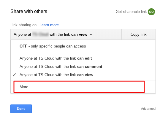 More sharing link options to protect Google Sheets cells.