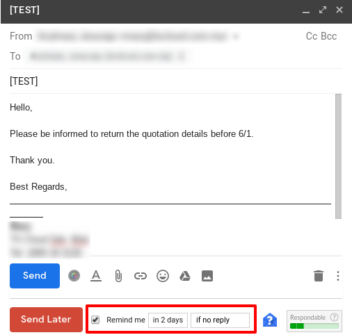 Set tracking reminder to schedule Gmail messages