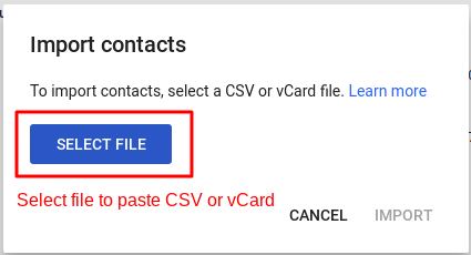Select the file to import contacts