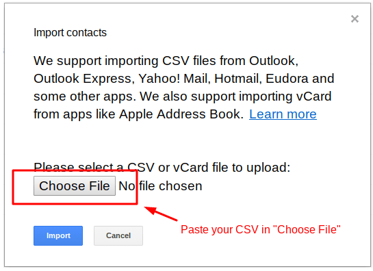 Select the CSV file to import