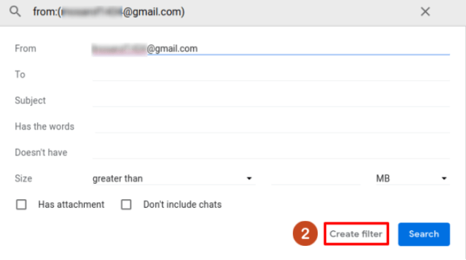 Select create filter to avoid missing emails in gmail.