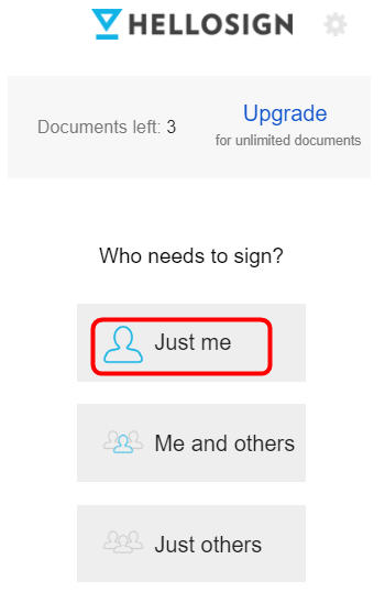Choose 'Just me' to use HelloSign