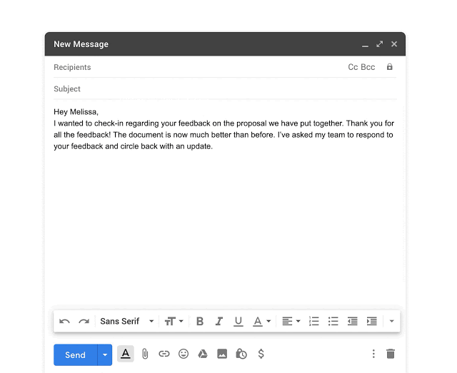 Gmail AI Correction for grammar and spelling