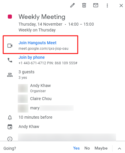 Google hangouts chat recuring messages