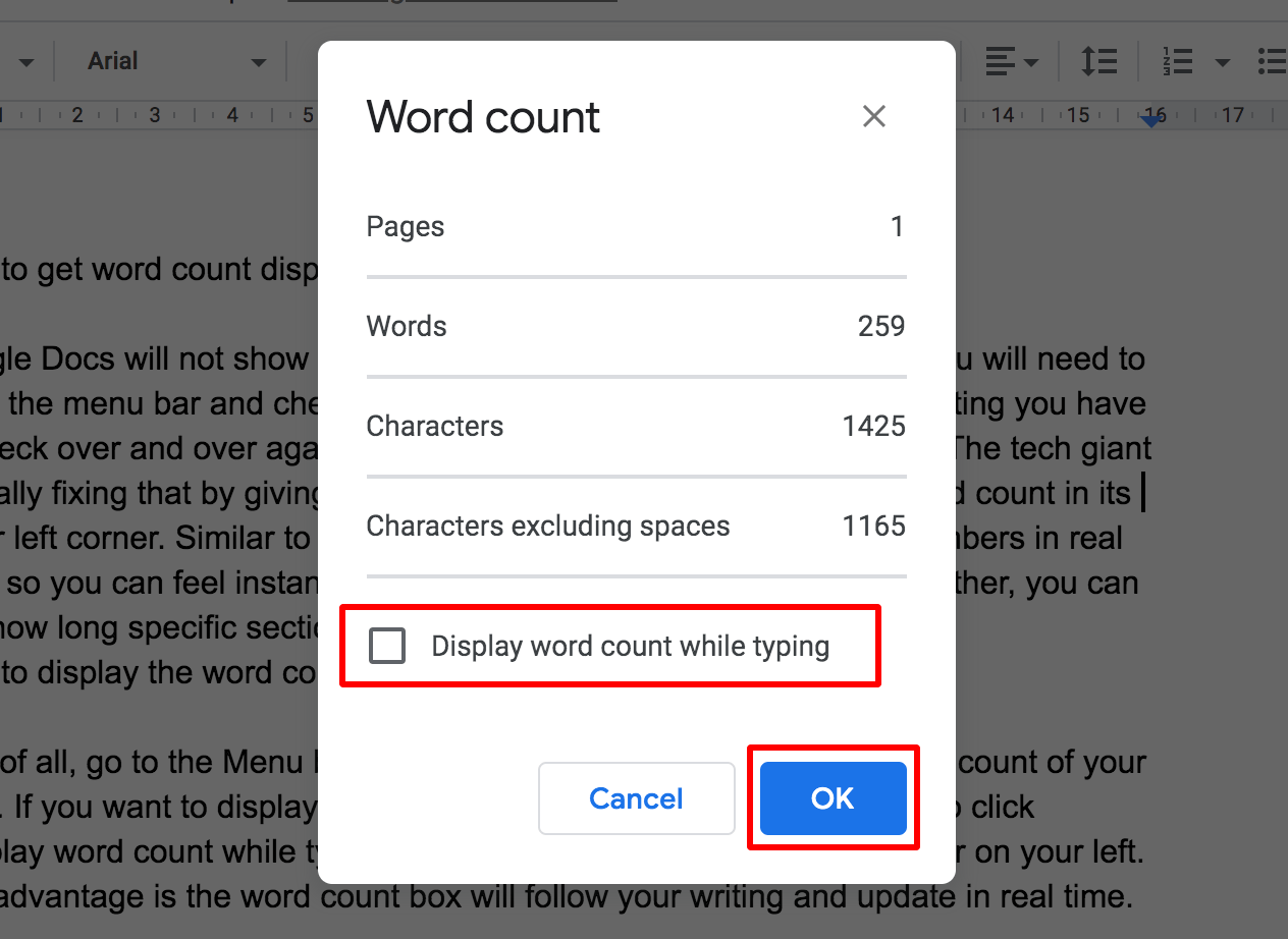 Display word count while typing