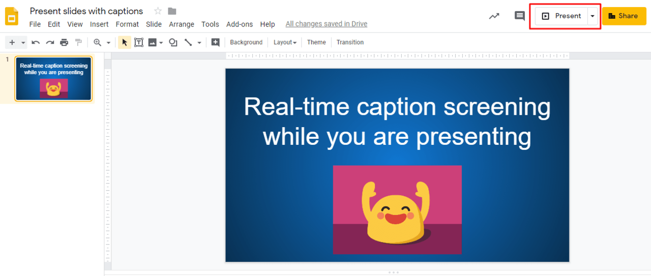 Click the present option to present the slides.