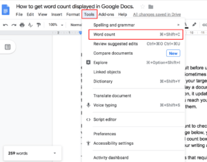 how to display word count on google docs